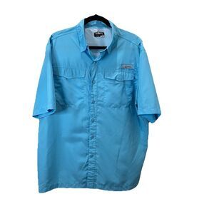 Habit Shirt Mens Size L Blue Pockets Vented 40+ Solar-Factor Short Sleeve